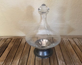 Vintage Glass with Silver Metal Stand Liquor Decanter Hollywood Regency Liquor Decanter
