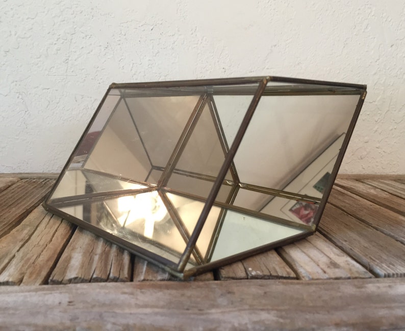 Vintage Brass and Glass Mirror Display Case In A Diamond Shape Etsy