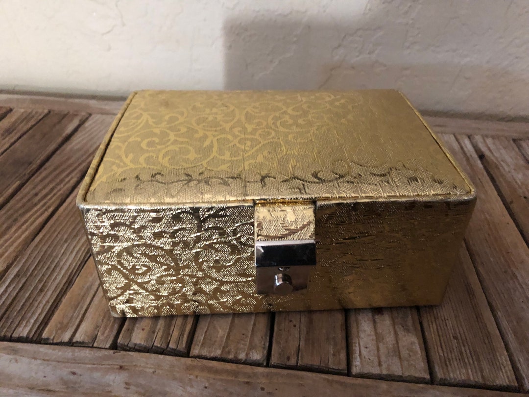 Vintage Shiny Gold Scroll Jewelry Box Etsy