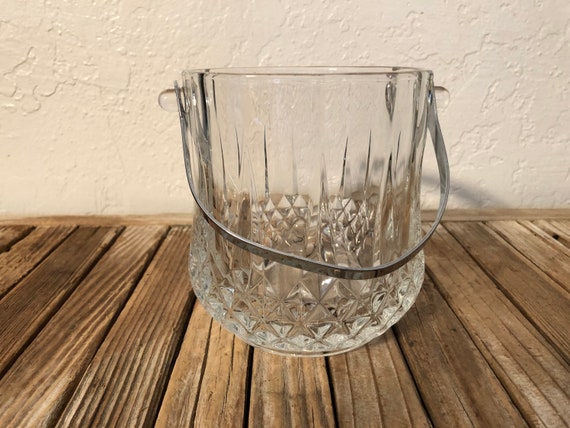 Vintage Glass Ice Bucket with Silver Handle