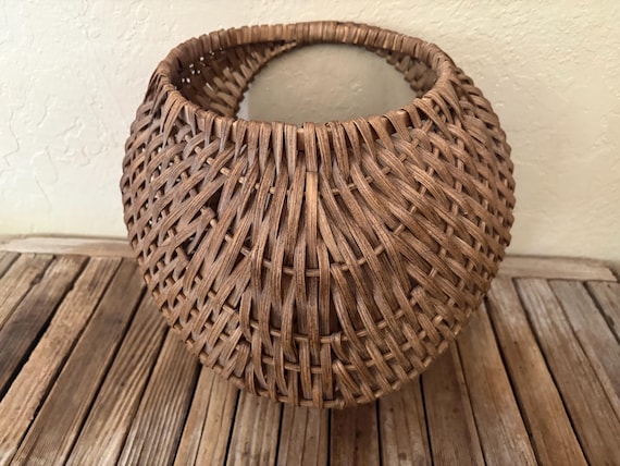 Vintage Hand Woven Hanging Gathering Basket Planter