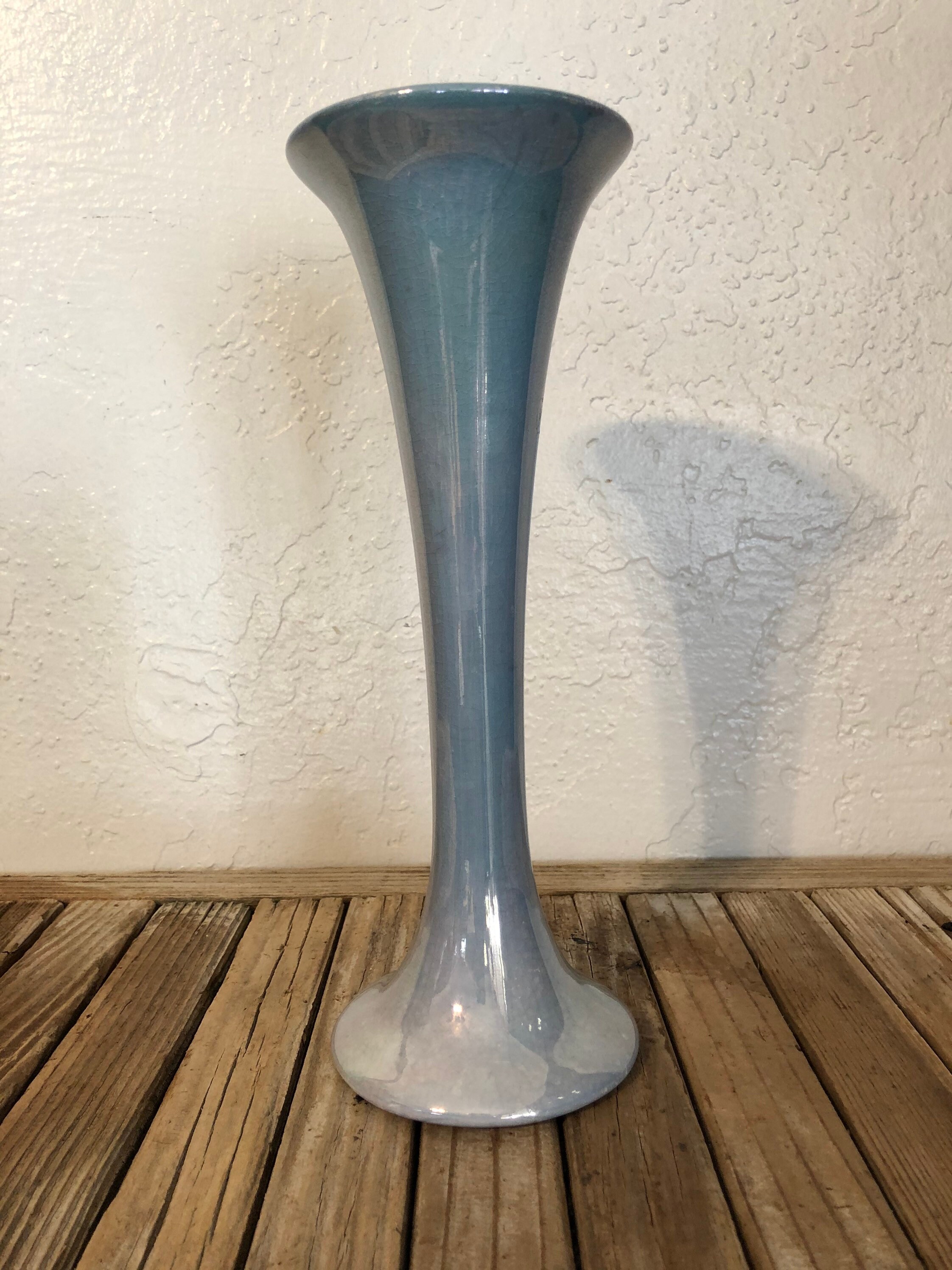 Vintage 10 1/2 Tall Blue Iridescent Vase Etsy
