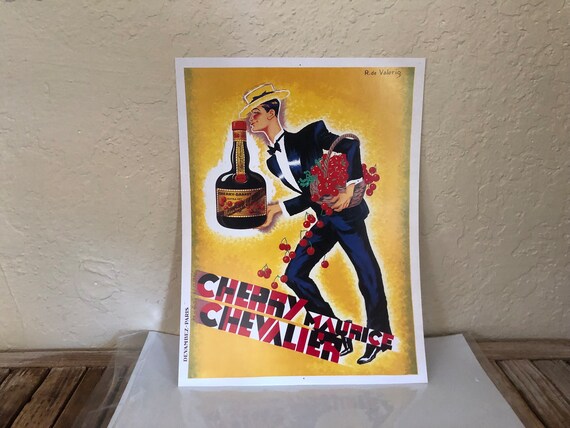 Vintage Yellow Blue and Red Cherry Maurice Chevalier Art Print