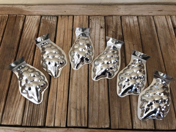 Set of 6 Vintage Silver Metal Grape Molds