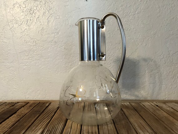 Mid Century Glass Pyrex Glassware Carafe Gold and Glass