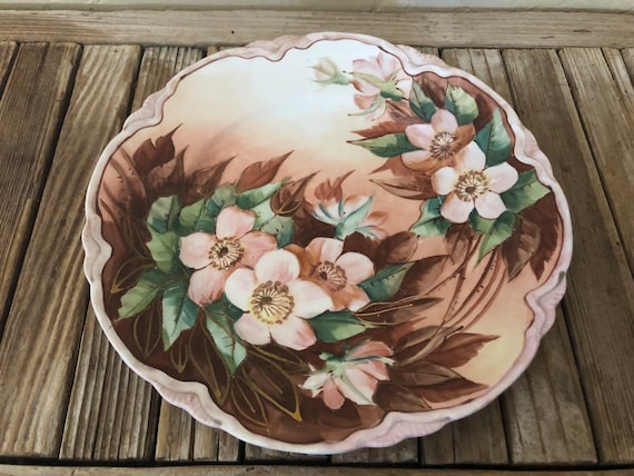 Antique W.S. George Radisson Hand Painted by G. Jeffery White Brown and Peach Floral Plate