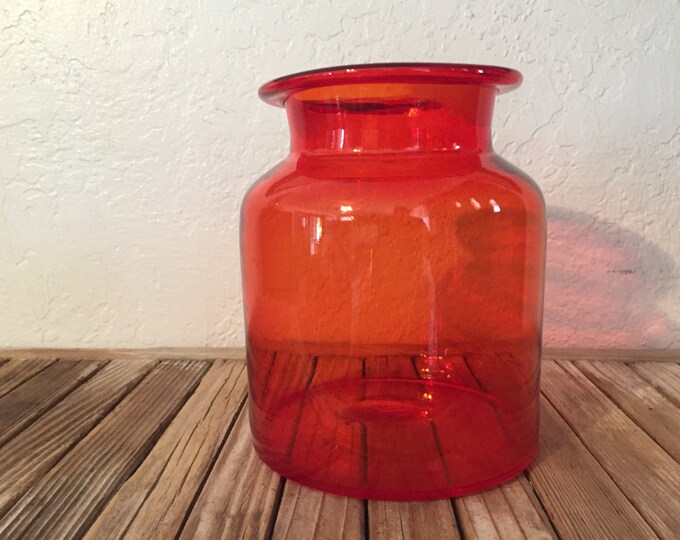 Mid Century Bright Orange Glass Bottle Vase Etsy