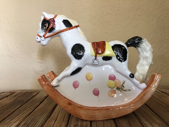 Vintage Handpainted  English Staffordshire Crown Dorset Fine Bone China Rocking Horse Creamer