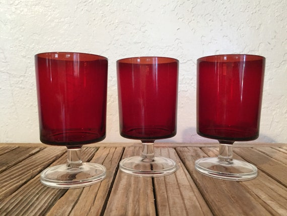 Set of 3 Deep Red French Wine Glasses Champagne Glasses