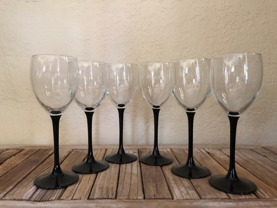 Set of 5 Vintage French Black Champagne Coupes Wine Glasses Made In France