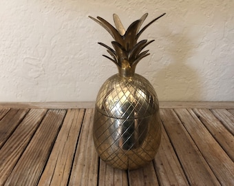 Mid Century Brass Pineapple Container Candlestick