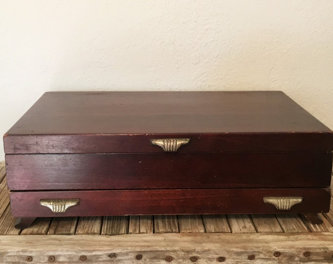 Vintage Wood Flatware Box Etsy