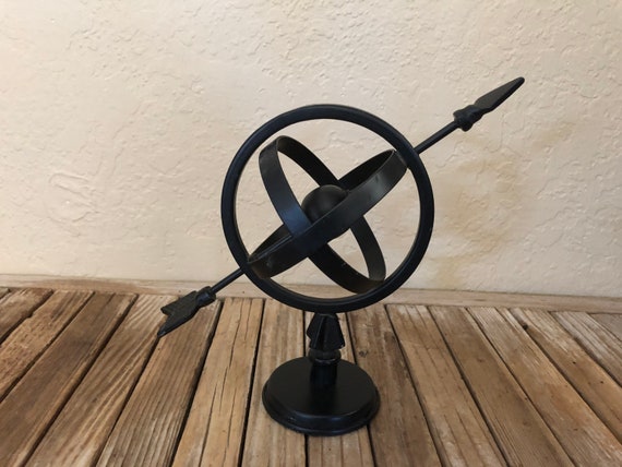 Vintage Black Metal Globe Statue Bookend