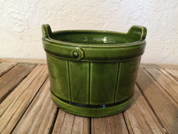 Mid Century Green Barrel Planter