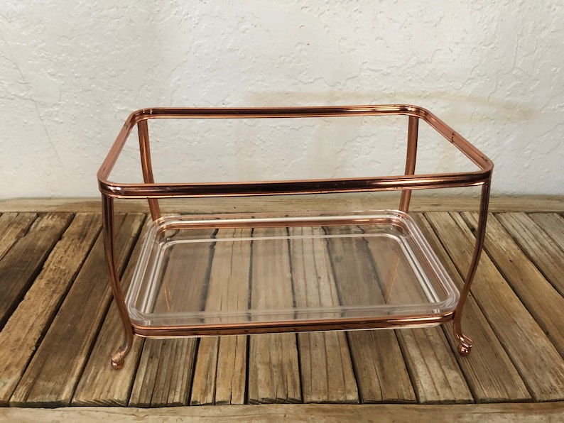 Vintage Rose Gold Two Tiered Metal Stand With Clear Acrylic Etsy