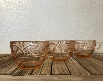 Vintage Set of Pink Glass Tea Cups