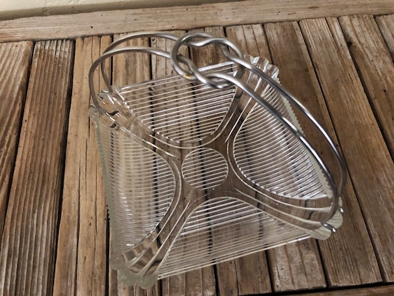 Vintage Clear Art Deco Style Glass and Silver Metal Serving Dish