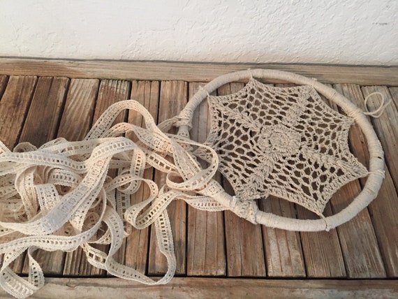 Vintage Handmade Ivory Knit Dream Catcher