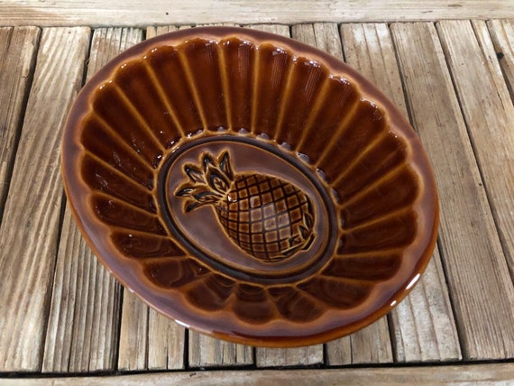 Vintage Brown Glazed Earthen Ware Pineapple Mold Loaf Pan