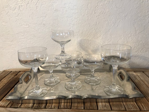 Set of 5 Vintage Glass Champagne Coupes Wine Glasses