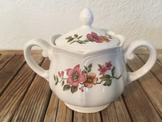 Antique Florganza Ironstone Floral Sugar Bowl