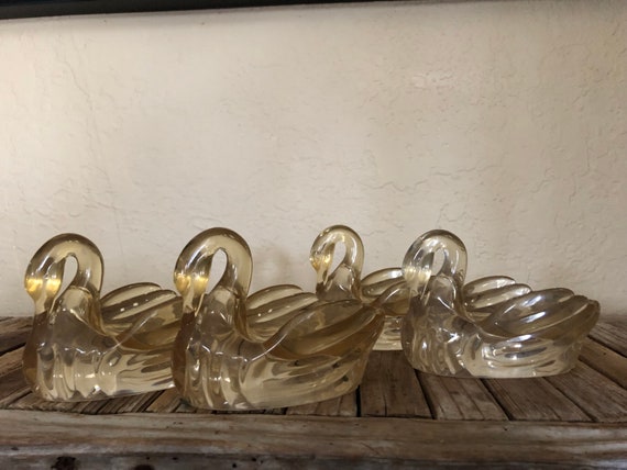 Set of 4 Art Deco Clear Acrylic Swan Soap Dish Swan Serving Dishes