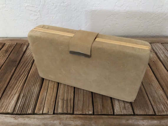 Vintage Beige and Gold Felt Clasp Jewelry Case