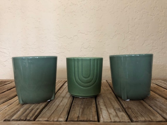 Set of 3 Vintage Matte and Glossy Green Craftsman Cups