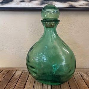 Vintage Large Solid Blown Green Demijohn Glass Bottle