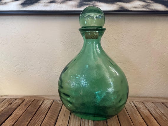 Vintage Large Solid Blown Green Demijohn Glass Bottle