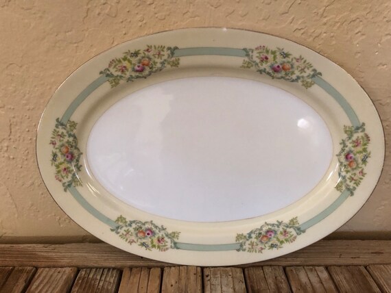 Vintage Hand Painted Blue and Ivory Meito China Platter Made in Japan