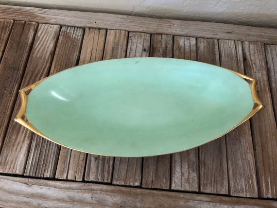 Antique Hutschenreuther HR Bavaria Green and Gold Dish