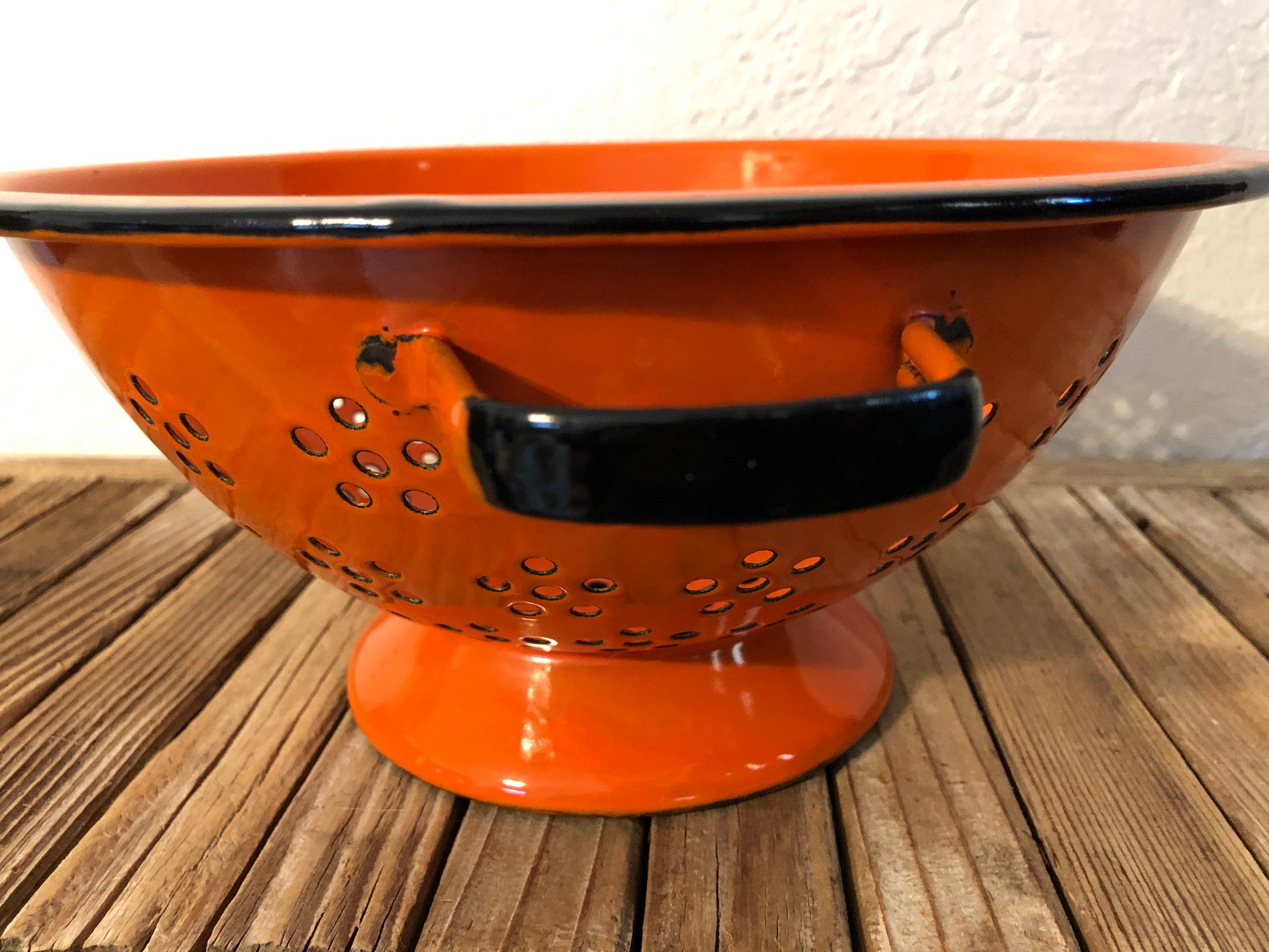 Vintage Bright Orange and Black Japanese Metal Flower Colander Etsy
