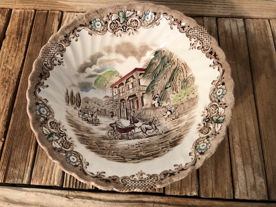 Antique Ironstone Transfer Ware Heritage Hall Bowl French Provincial