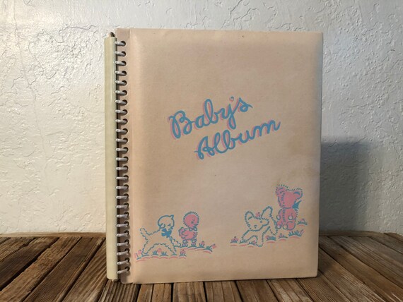 Vintage White Blue and Pink Baby Album Photographs