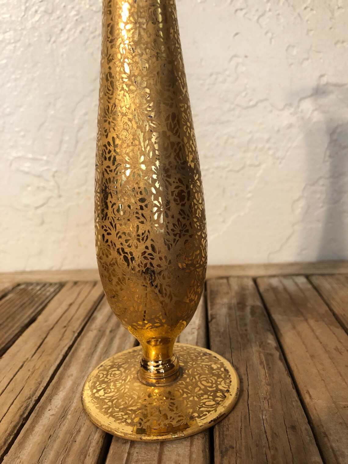 Vintage Gold Floral Painted Glass Vase Etsy