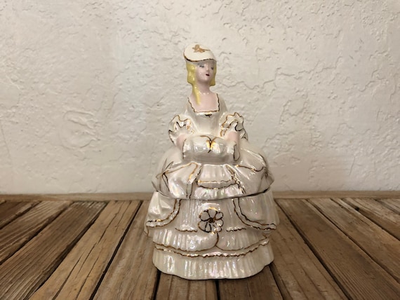 Vintage White Iridescent Lady Jewelry Box