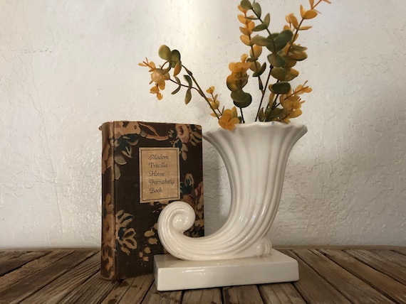 Vintage Japanese White Cornucopia Vase