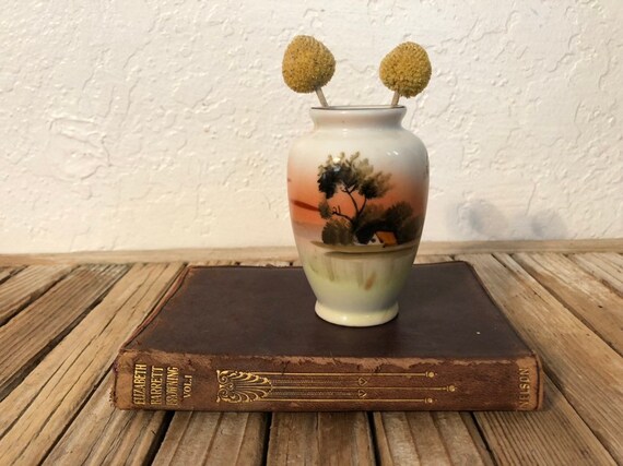Vintage Hand Painted Japanese Landscape Vase Made In Japan