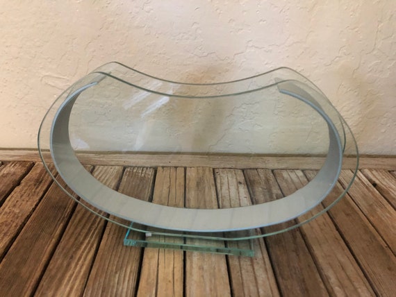 Vintage Modern Blue Green Glass Vase with Metal Trim