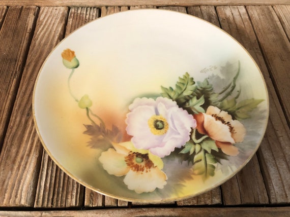 Vintage Hand Painted Nippon Floral Poppy Plate Wall Hanging