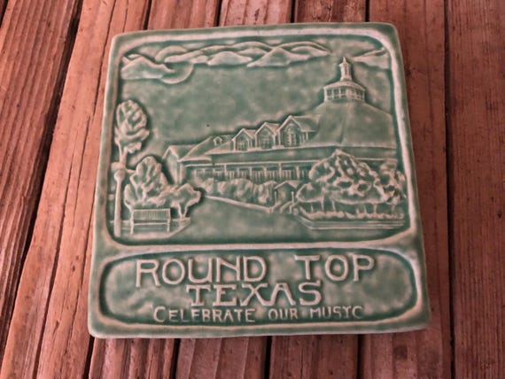 Vintage Pale Matte Green Frog Tile Co Round Top Texas Tile Wall Hanging