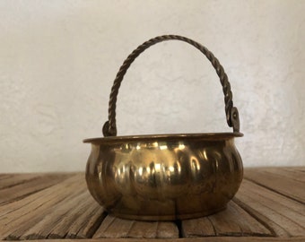 Vintage Aged Brass Pot Basket