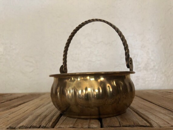 Vintage Aged Brass Pot Basket