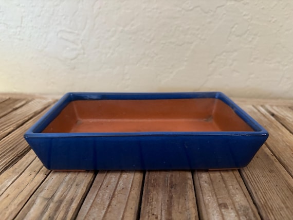 Vintage Japanese Blue Rectangle Bonsai Pot Made in Japan