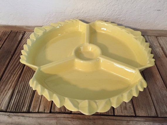 Vintage Yellow Servind Dish Mid Century Pottery The A.C. Davey Co. 511