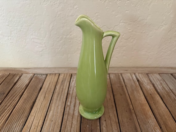 Mid Century Chartreuse Green California Pottery Art Deco Creamer Vase