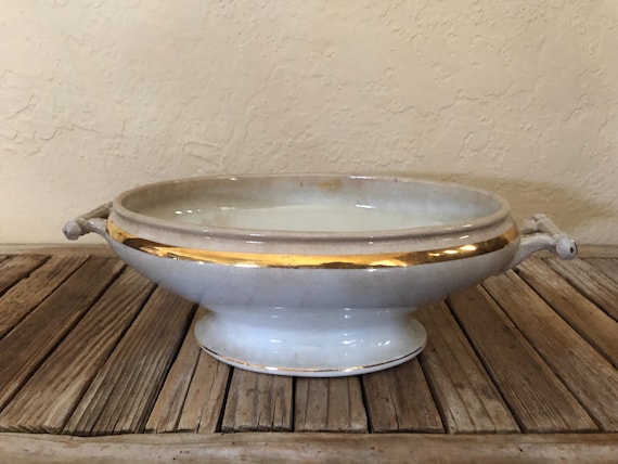 Vintage J.W. & Son Ivory and Gold Stone China Serving Dish