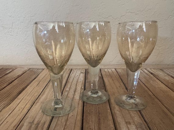 Set of 3 Clear Amber Cognac Glasses