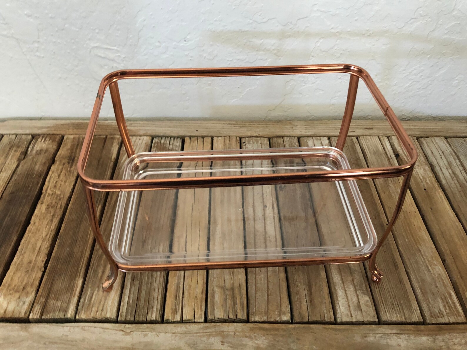 Vintage Rose Gold Two Tiered Metal Stand With Clear Acrylic Etsy